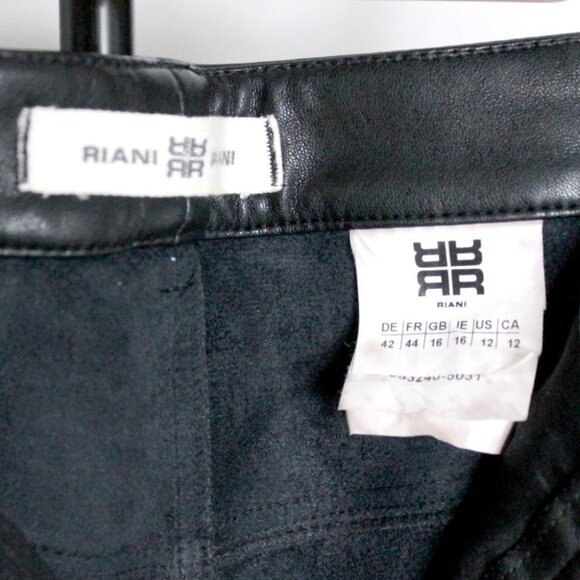 Riani Designer Black Faux Leather Pants Size 12 - Picture 13 of 15
